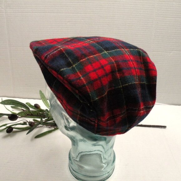 Vintage Pendleton Red Plaid Wool Newsboy Cabbie Cap Hat L - Picture 3 of 4